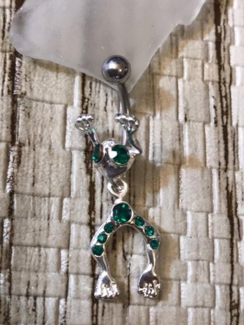 DARK GREEN GEM FROG DANGLE BELLY BUTTON RING NAVEL RING PIERCING NEW 14G